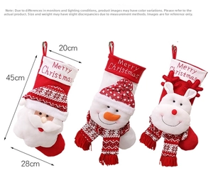 Detailed view of 45cm 3D Santa, Snowman and Reindeer Christmas stockings with dimensions