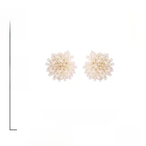 Detail showing faux pearl cluster flower earrings with size dimensions and 925 silver needles