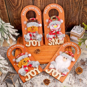 Christmas Door Handle Hanging Ornament Wood Plush Santa Snowman Reindeer Bear Feliz Navidad Holiday Home Decor