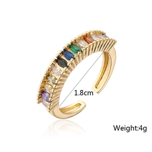 Macro shot of 18K gold plated rainbow zircon ring showing 1.8cm inner diameter size