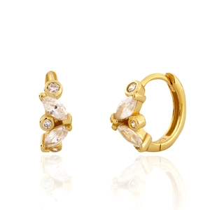 Marquise Round Cubic Zirconia Huggie Hoop Earrings 925 Sterling Silver Elegant Geometric Jewelry For Women