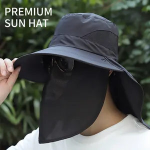 Men's Outdoor Sun Hat Wide Brim UV Protection Fishing Hat With Detachable Neck Flap Face Mask Breathable Safari Bucket Hat