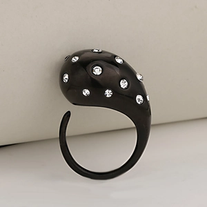 Modern black water-drop open ring with shimmering rhinestones for an elegant look
