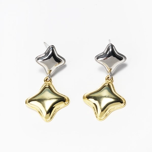 Detailed view of two-tone starfish earrings in polished silver and gold metallic finish