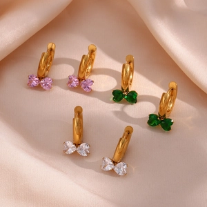 Stainless Steel Bowknot Heart Zirconia Hoop Earrings Gold Plated Minimalist Geometric Fashion Jewelry For Women Daily Gift