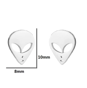 Boucles d'oreilles alien en acier poli, dimensions de 10mm de haut et 8mm de large