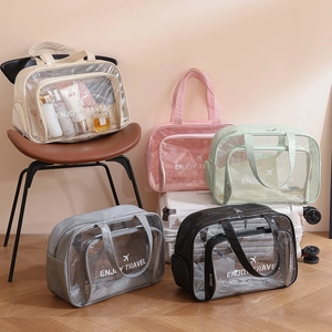 Toiletry Bag Travel Makeup Organizer Waterproof PVC Leather Large Capacity With Shoe Compartment Portable Cosmetic Storage