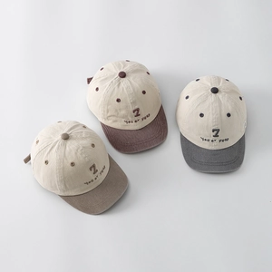 Toddler Baseball Cap Washed Cotton Color Block Embroidered Curved Brim Sun Hat For Baby Boys Girls