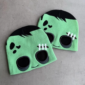 Funny Frankenstein Knitted Beanie Hat Halloween Monster Face Quirky Acrylic Warm Winter Green Beanie Hat For Men Women