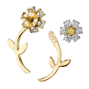 Floral S925 silver stud earrings with white zircons and detachable flower jackets