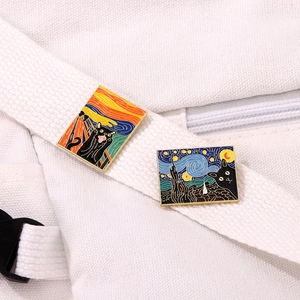 Artistic oil painting pins with cute black cat motifs inspired by famous masterpieces