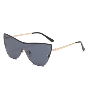 Occhiali da sole oversize senza montatura con stanghette dorate e lenti grigio scuro