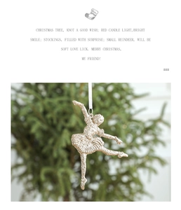 Detail of champagne gold glitter ballerina hanging ornament for Christmas decor