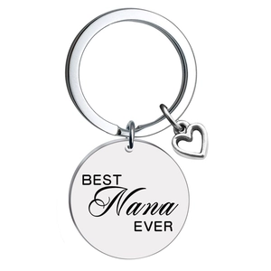 Polished stainless steel keychain with heart charm and BEST Nana EVER engraving