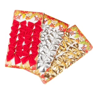 Set of 12 Christmas tree bows in red, gold, and silver for holiday gift decoration