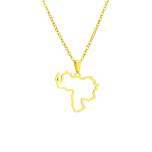 Close-up of golden stainless steel Venezuela map pendant necklace with O-chain