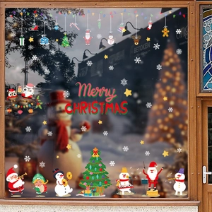 Stickers de Noël pour fenêtres avec Père Noël, bonhomme de neige et lettrage Joyeux Noël