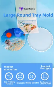 Detail of round wave-edge silicone tray mold with ocean style resin art sample