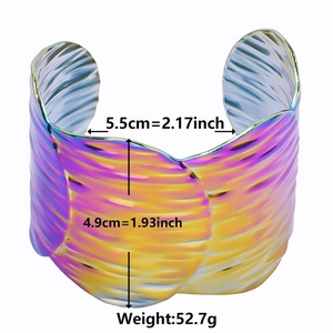 Iridescent titanium steel cuff bracelet showing dimensions 5.5cm width and 4.9cm height