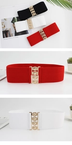 Détails des ceintures élastiques en noir, blanc et rouge avec boucles dorées vintage