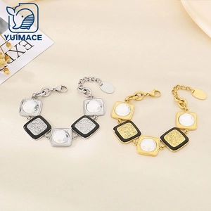 Square Block Link Bracelet Stainless Steel Enamel Totem Swirl Pattern Geometric Jewelry For Women Fashion Luxury