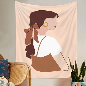Minimalistischer Wandteppich mit Damensilhouette in gemütlichem Boho-Zimmer-Ambiente