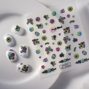 5D embossed nail stickers featuring gradient colorful flowers and heart patterns for nail art