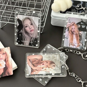 Minimalist glittery acrylic photocard holders with heart patterns and metal hanging chains