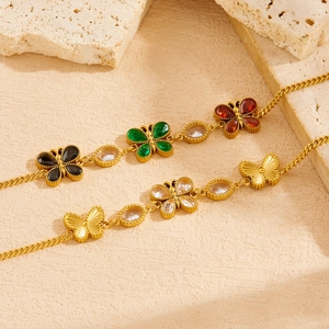 Schmetterling Anhänger Armband Edelstahl Vergoldet Bunter Zirkon Verstellbare Kette Modeschmuck Für Damen