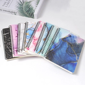 Set of 6 A5 marble texture spiral notebooks in multiple colors with black wire binding
