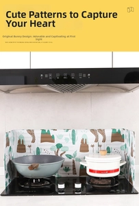 Foldable aluminum kitchen oil splash guard with minimalist forest mountain illustration