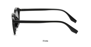 Side view of trendy black sunglasses frame showcasing sleek arm design and curved temple