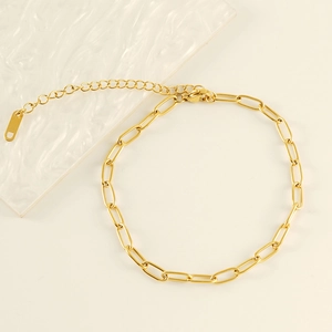 Minimalist gold-plated stainless steel paperclip chain anklet with lobster clasp