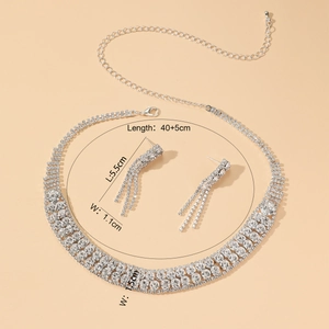 Luxury sparkling rhinestone necklace and earring set for bridal wedding jewelry