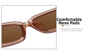 Detail of integrated nose pads on retro brown square sunglasses with a glossy finish