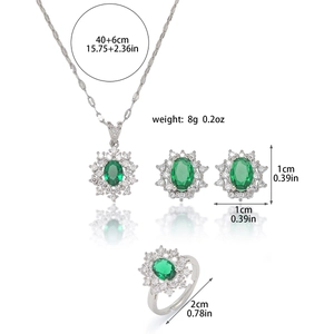 Emerald green stone jewelry set including necklace, earrings and adjustable ring