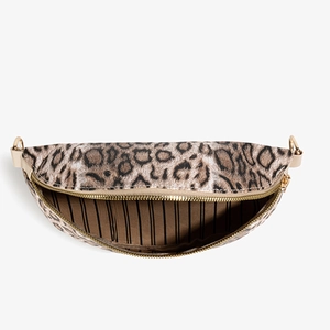 Stylish leopard print waist bag for women with striped lining and gold zipper