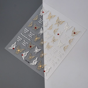 Red rhinestone and gold foil butterfly nail art stickers with inspirational quotes