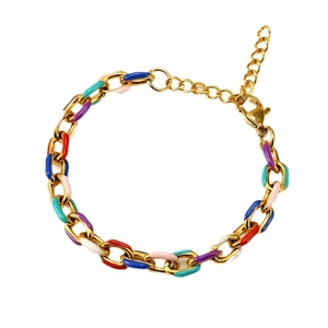 Colorful enamel Cuban chain bracelet in gold-plated stainless steel with adjustable lobster clasp