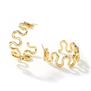 Elegant gold U-shape chunky earrings with wavy texture and polished finish for women