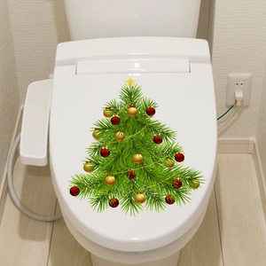 Christmas tree toilet seat lid sticker with red gold ornaments and a golden star topper