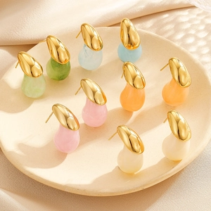 Colorful Resin Water Drop Stud Earrings Gold Plated Stainless Steel Minimalist Geometric Fashion Jewelry For Women