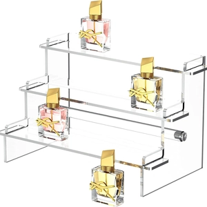 Estante de exhibición de acrílico transparente de 3 niveles para perfumes y figuras
