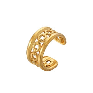 Gold hollow wide link chain open ring made of polished stainless steel for women
