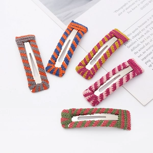 Set of 5 Korean style colorful knitted wool hair clips with striped pattern for women