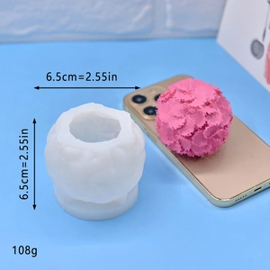 Four-leaf clover ball silicone mold for candles and soap with size scale and pink result
