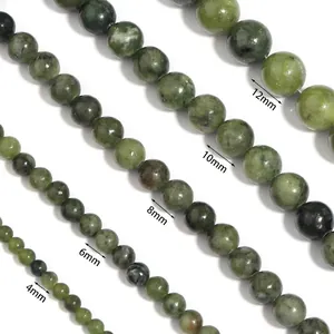 Natural green serpentine round beads for DIY jewelry making in sizes 4mm to 12mm