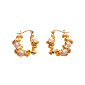 Vintage gouden gedraaide U-vormige oorbellen met elegante witte parels