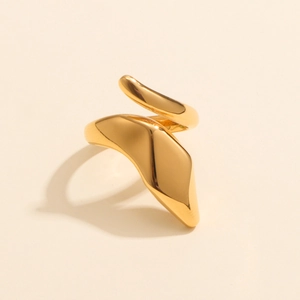 Detailed close-up of a snake-shaped adjustable 18K gold-plated stainless steel ring
