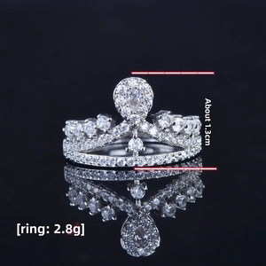 Detail view of a crown ring with silver plating and marquise cut crystal, 1.3cm height